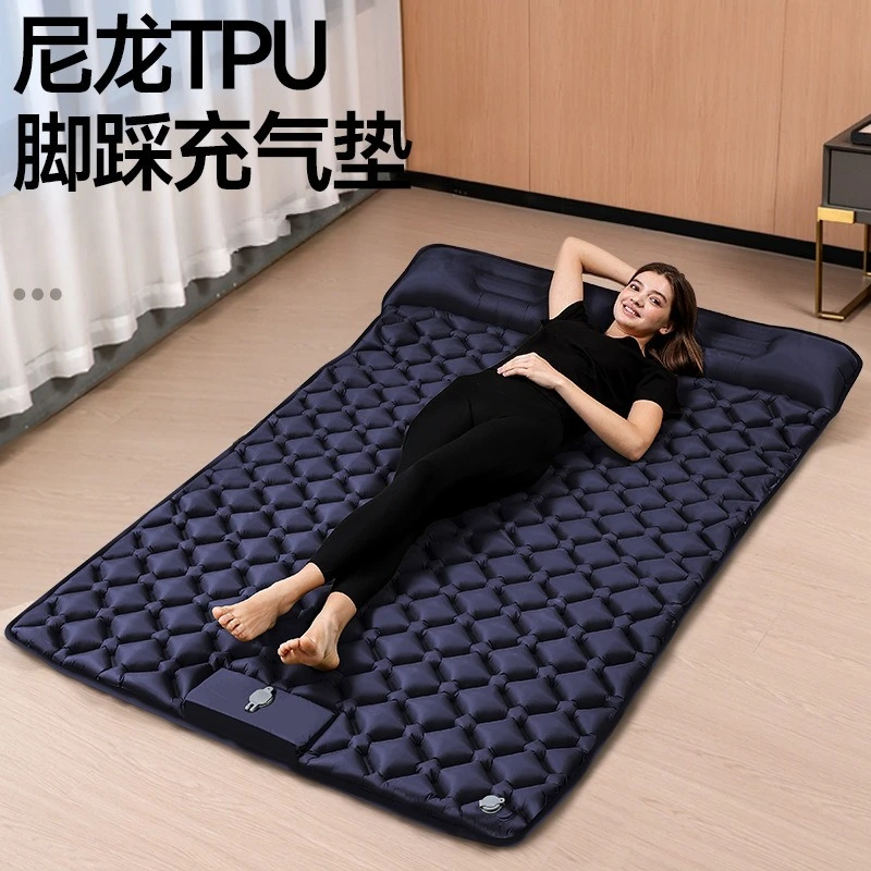 Foot Press Self Inflating TPU Sleeping Pad With Built In Pillow Waterproof Camping Mat