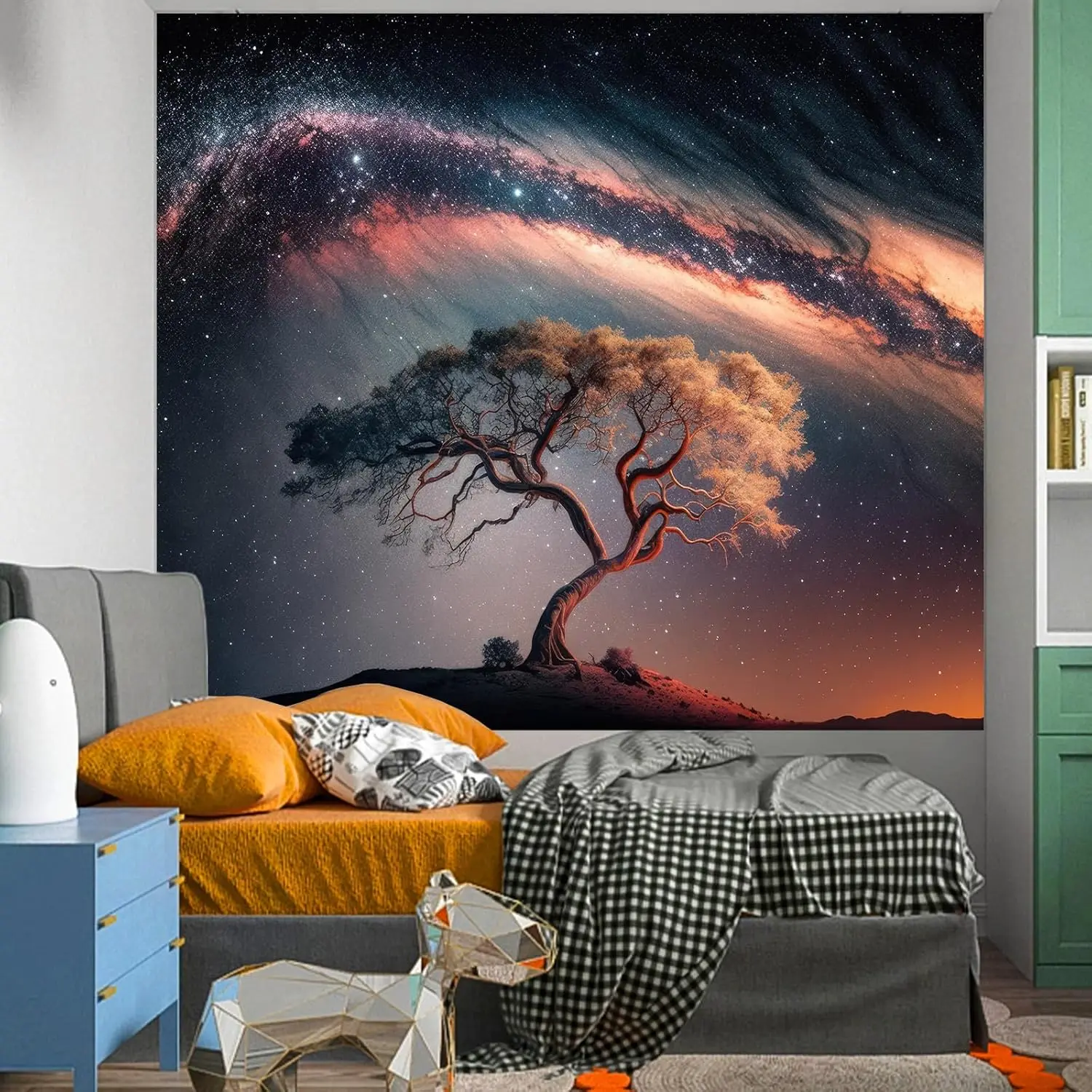 Galaxy Nebula Wall Tapestry Space Cosmic Tree Decor Polyester Print Large Abstract Starry Night Sky Hanging Art for Bedroom Livi