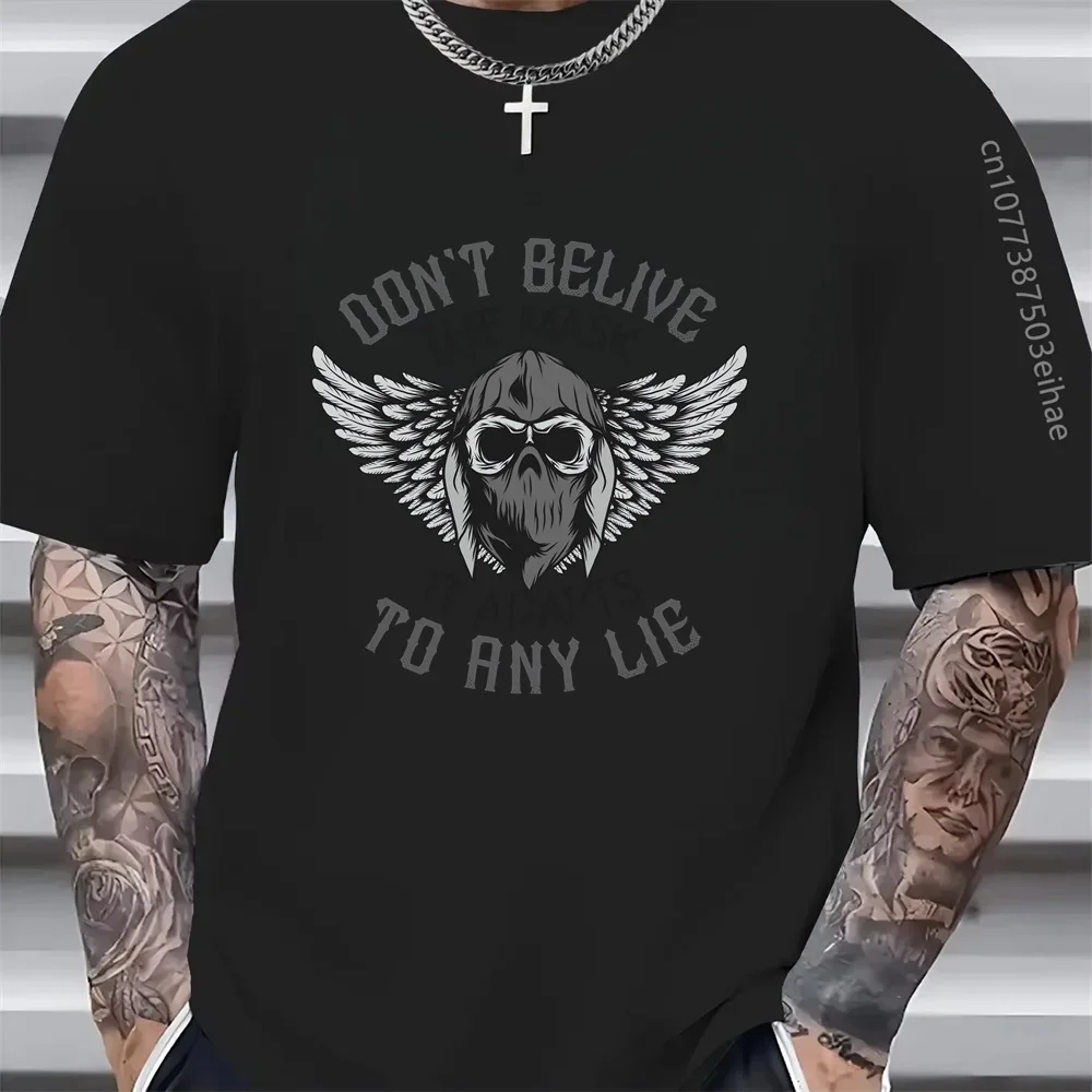 

American Skull Print Pure Cotton Men's T-Shirt - Loose Round Neck Short Sleeve Breathable Luxury Casual Trend