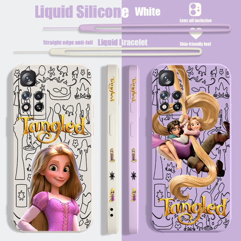 Disney Cute Tangled Liquid Left Rope Phone Case For Xiaomi Redmi Note 11 11S 11E 11T 12 13 Pro Plus 4G 5G Shell Soft Cover Capa