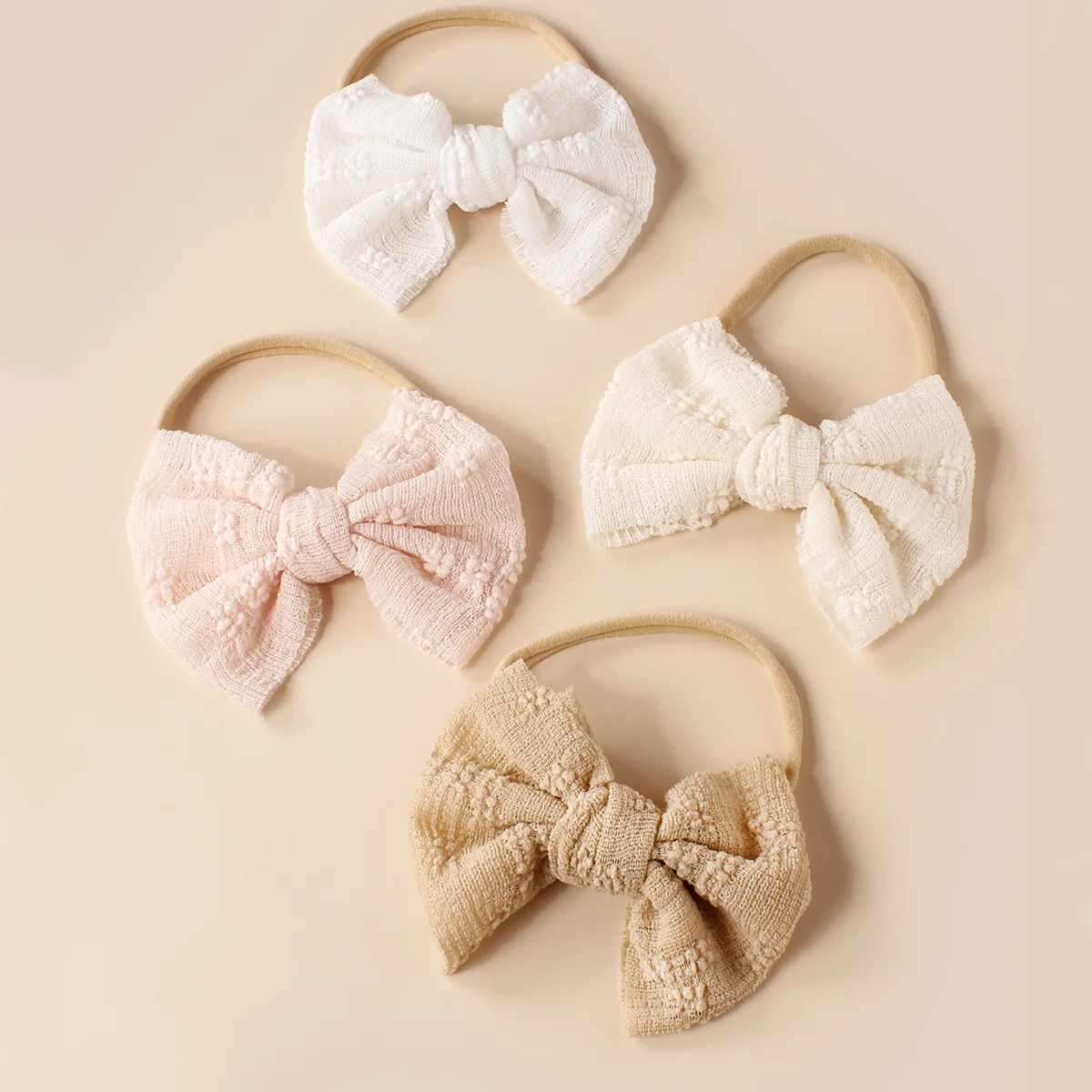 4 Pcs/Lot Wholesale Baby Headband Gauze Jacquard Bow Nylon Narrow Edge Elastic Hairband For Girls Kids Soft Hair Accessories