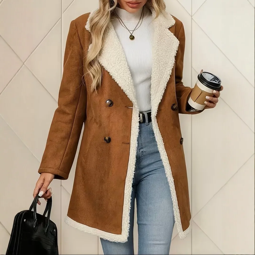 Casual Polo Collar Coat Mid Length with Long Sleeve Medium Thickness Regular Sleeve Japanese Korean Casual Women Autumn Coat