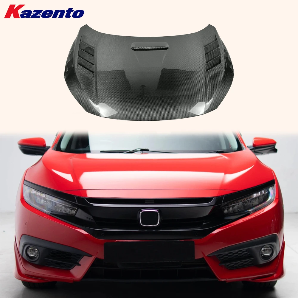 For Honda Civic 2016-2021 FC Carbon Fiber Vented Cooling Hood Bonnet KZ Style