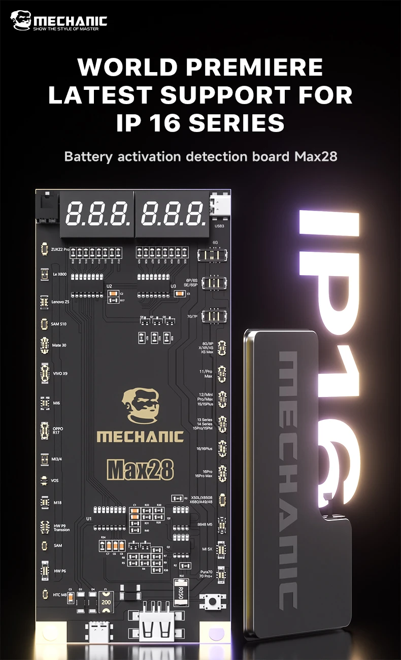 Mechanic Max28 Battery Activation Panel One Click Battery Activation Automatic Power-off Board for iPhone X-16 Pro Max Repair