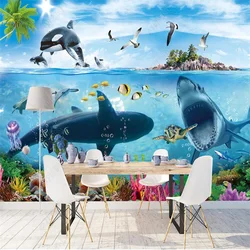 Modern Minimalist 3D Underwater World Shark Whale Children's Room Custom Wallpaper For Kids Room Decor Mural Aquarium Wall Paper