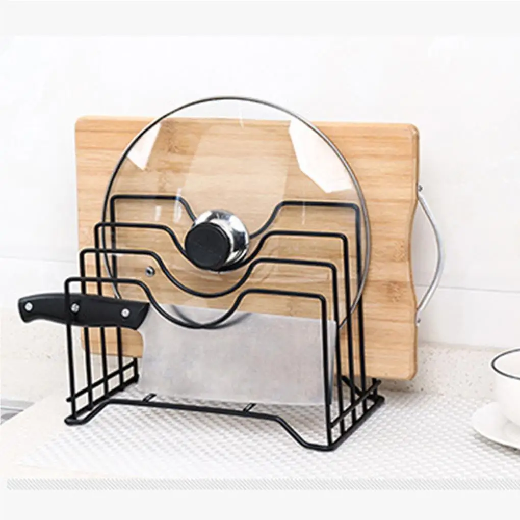 Pot Lid Holder Kitchen Countertop Draining Drying Rack Iron Chopping Board Organizing Stand Drainer Cover Organizer