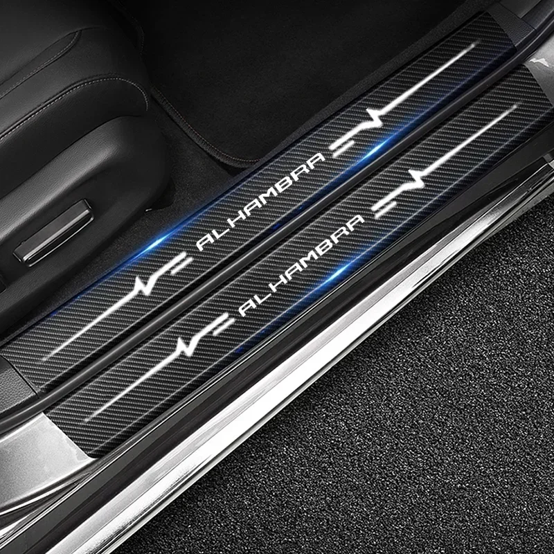 Carbon Fiber Sticker For Alhambra Car  Accessories Door Threshold Anti Scratch Decals Film Rear Trunk Bumper Strips For Seat