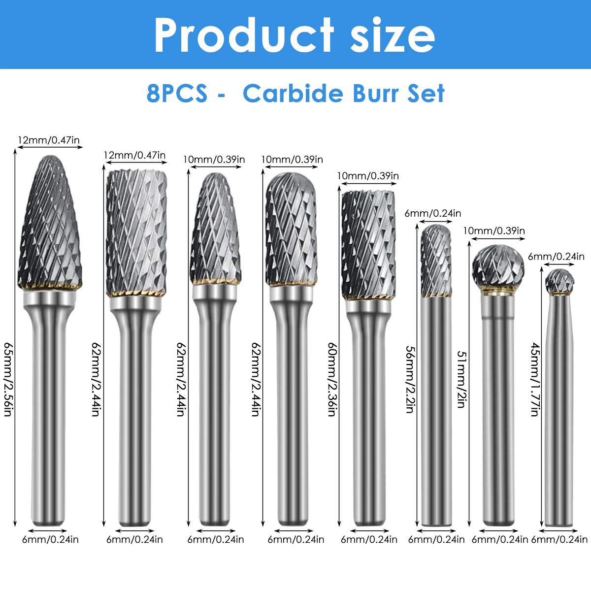 8 قطعة مجموعة لدغ كربيد 1/4 "عرقوب مطحنة القالب بت الروتاري عرموش ملف للمعادن لحام الخرسانة حجر الخشب نحت قطع تلميع