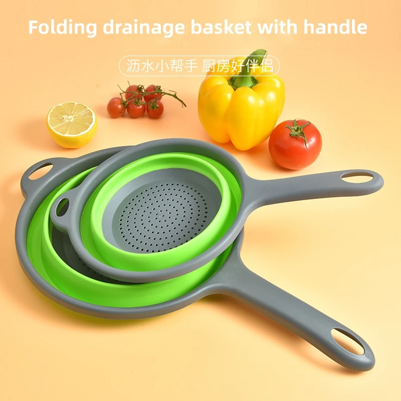 

Foldable Silicone Colander Vegetable Fruit Cleaning Washing Drainage Basket Cleaning Basket With Handle Drainer Kitchen Gadgets