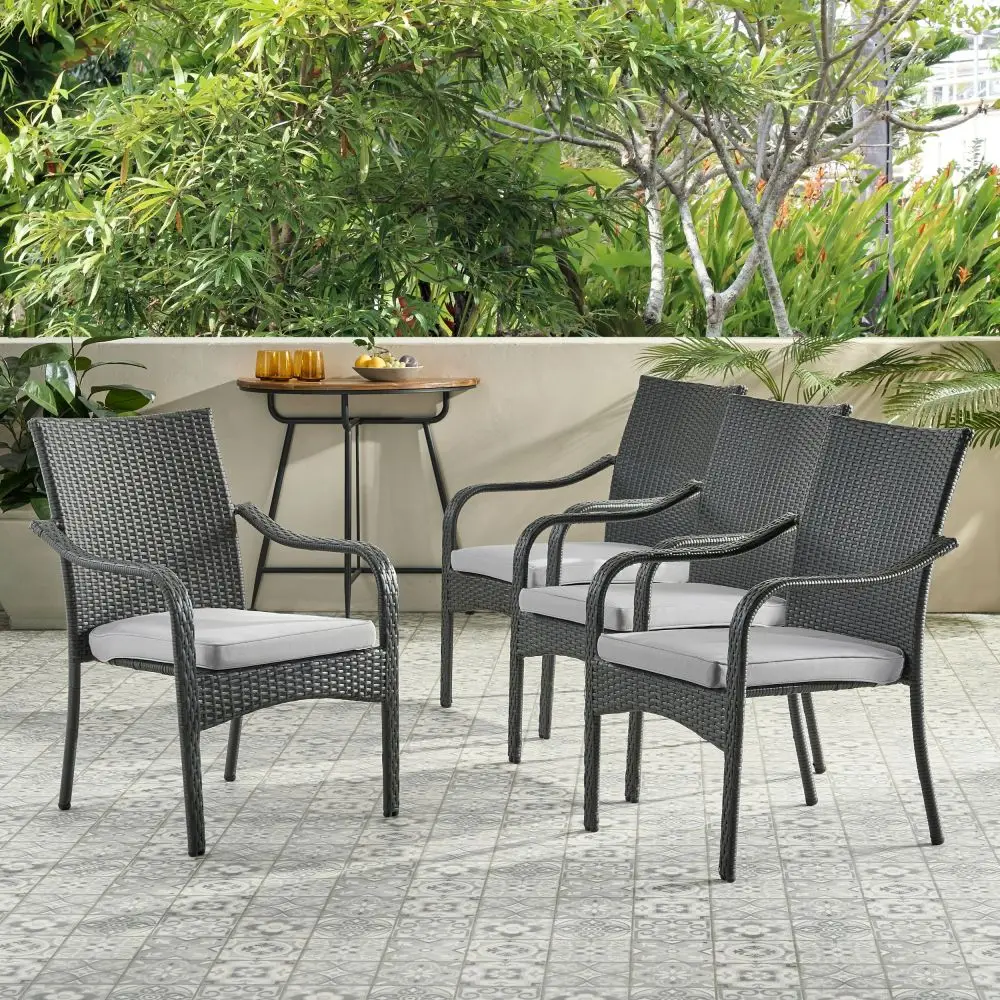 

YQXH Outdoor PE Rattan Stacking Chair with Iron Frame(Set of 4), Grey