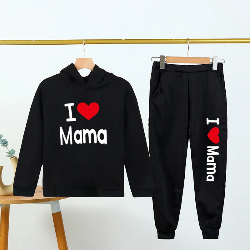 

4-14T fashion cotton hoodie and sweatpants for baby boys and girls 2PCS Love Spring children's tracksuit