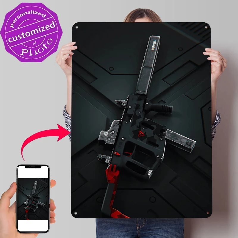 Futuristic KRISS Vector Submachine Gun Poster Customized Vintage Metal Signs Wall Art Retro Tin Plaque for Garage Decorations