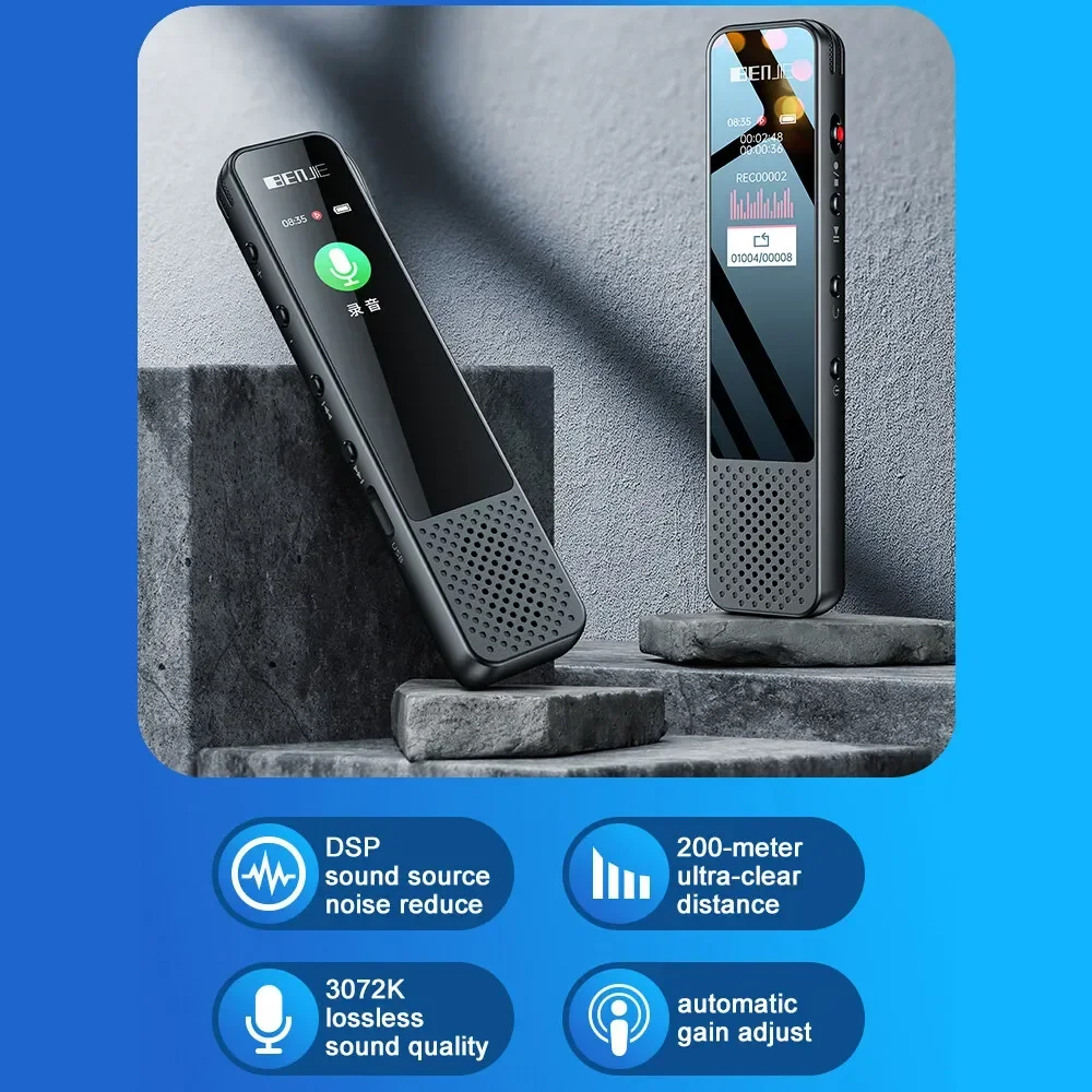 BENJIE-G6 مسجل صوت مع مكبر صوت ، مشغل MP3 بلوتوث ، ديكتافون ، 3072Kbps ، DSP الحد من الضوضاء ، أداة تسجيل ، 8G ، 16G ، 32G ، 64G