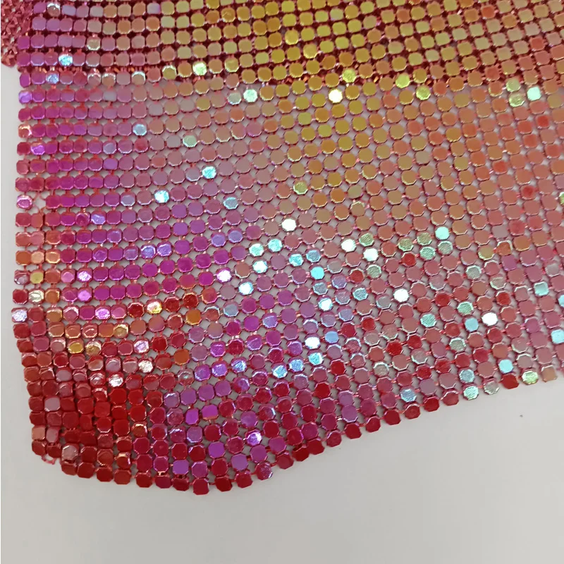 4mm Red Iridescent Color Metal Mesh Fabric Chainmail Jewelry Making Metallic Fabric DIY Sewing Dress Bag Shoes 45*150cm