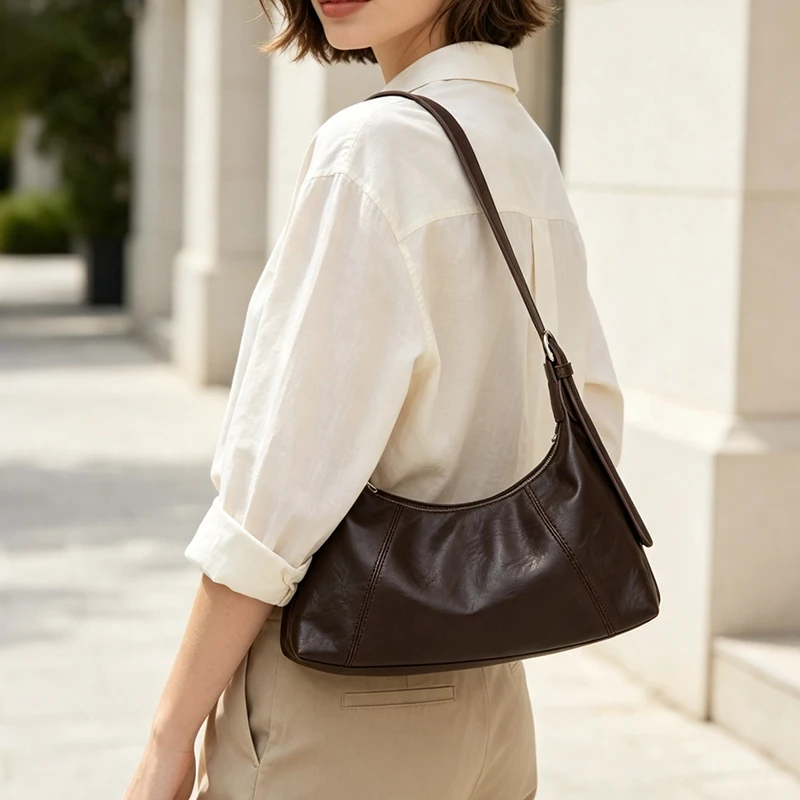 Schultertasche, europäischer und amerikanischer Retro-Stil, modisch und schlicht, Baguette-Tasche zum Tragen unter dem Arm. – Detail 6