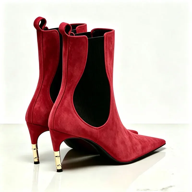 2026 New Low Heel Knee High Boots with Pointed Kitten Heels and Elastic Fabric Autumn and Winter Fashionable Mid Length Boots