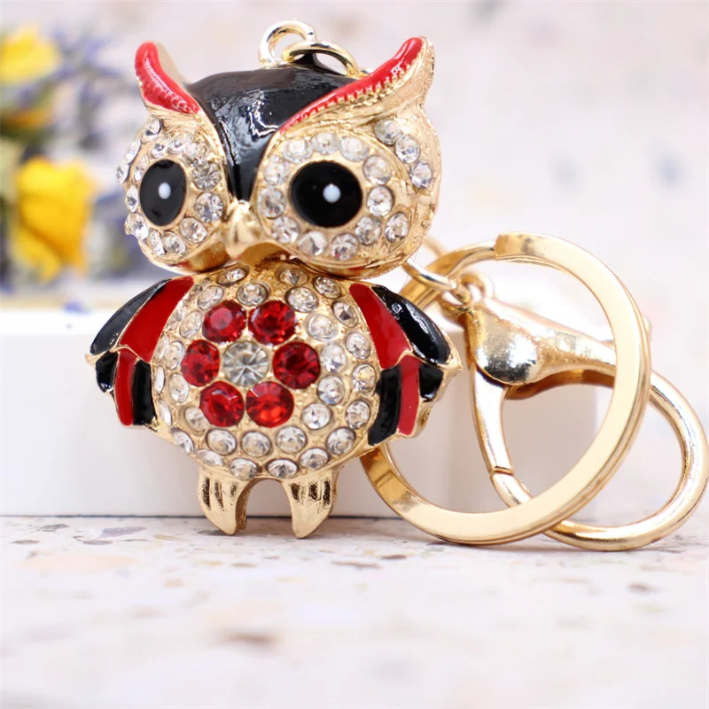 Lovely Owl Keychain Rhinestone Crystal Keyring Key Ring Chain Bag Charm Pendant Gift