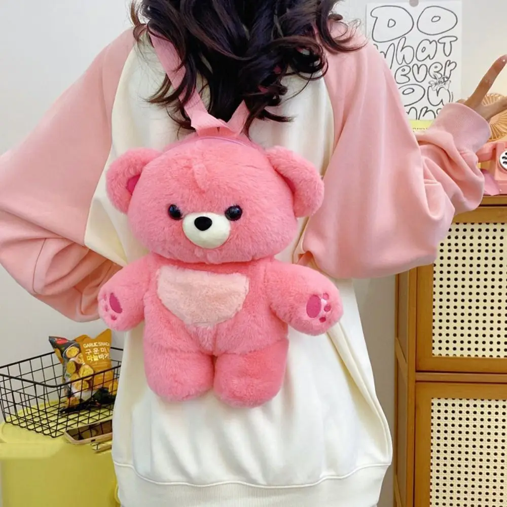 

Sweet Multicolour Plush Bear Backpack Cony Hair 3D Plush Shoulders Bag Plush Doll Cute Bear Animal Bag Outdoor