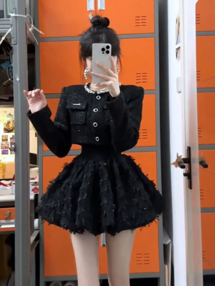 

Spring New Arrival Bouffant Dress And Jacket Set High Waist A-Line Skirt Long Sleeve Button up Slim Fit Korean Style Premium ...