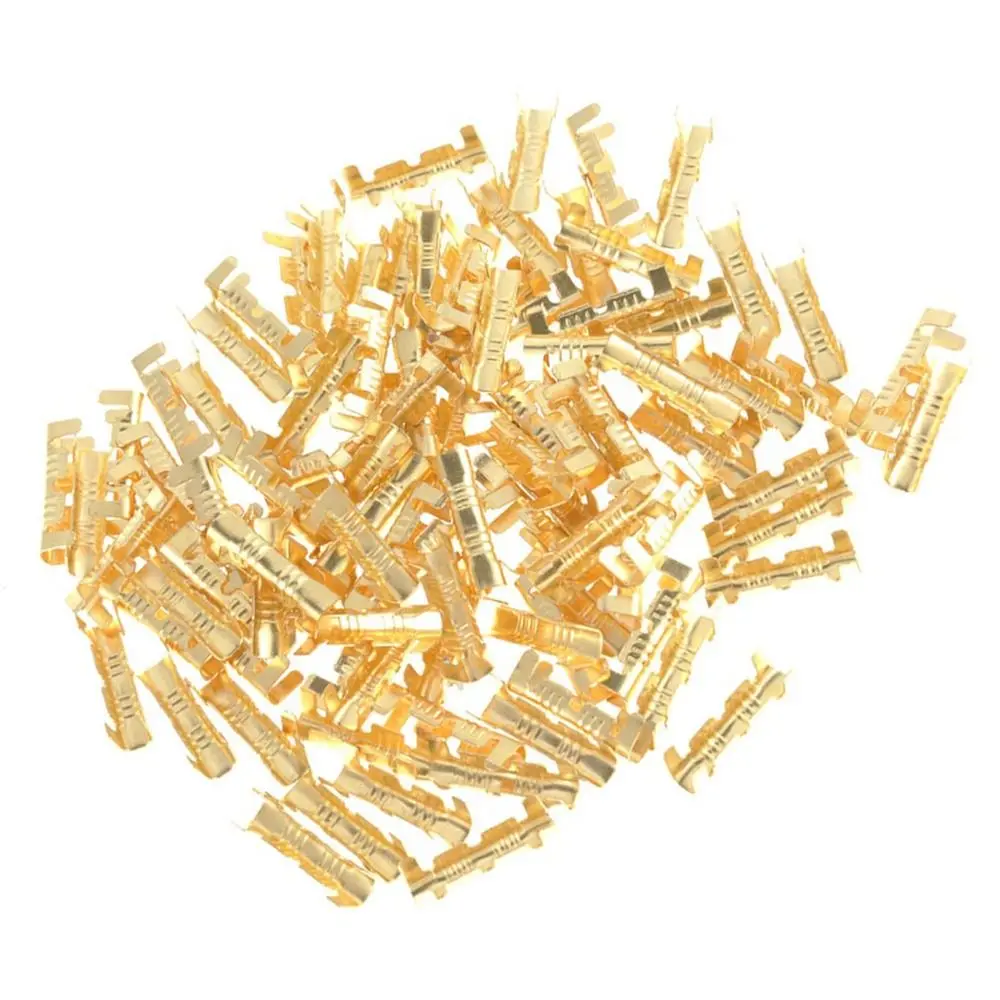 100 PCS Pressing Button Brass U-Shaped Terminal Non-Insulated 0.5-1.5mm Crimp Terminals Quick Connect Wire Connector Electricity