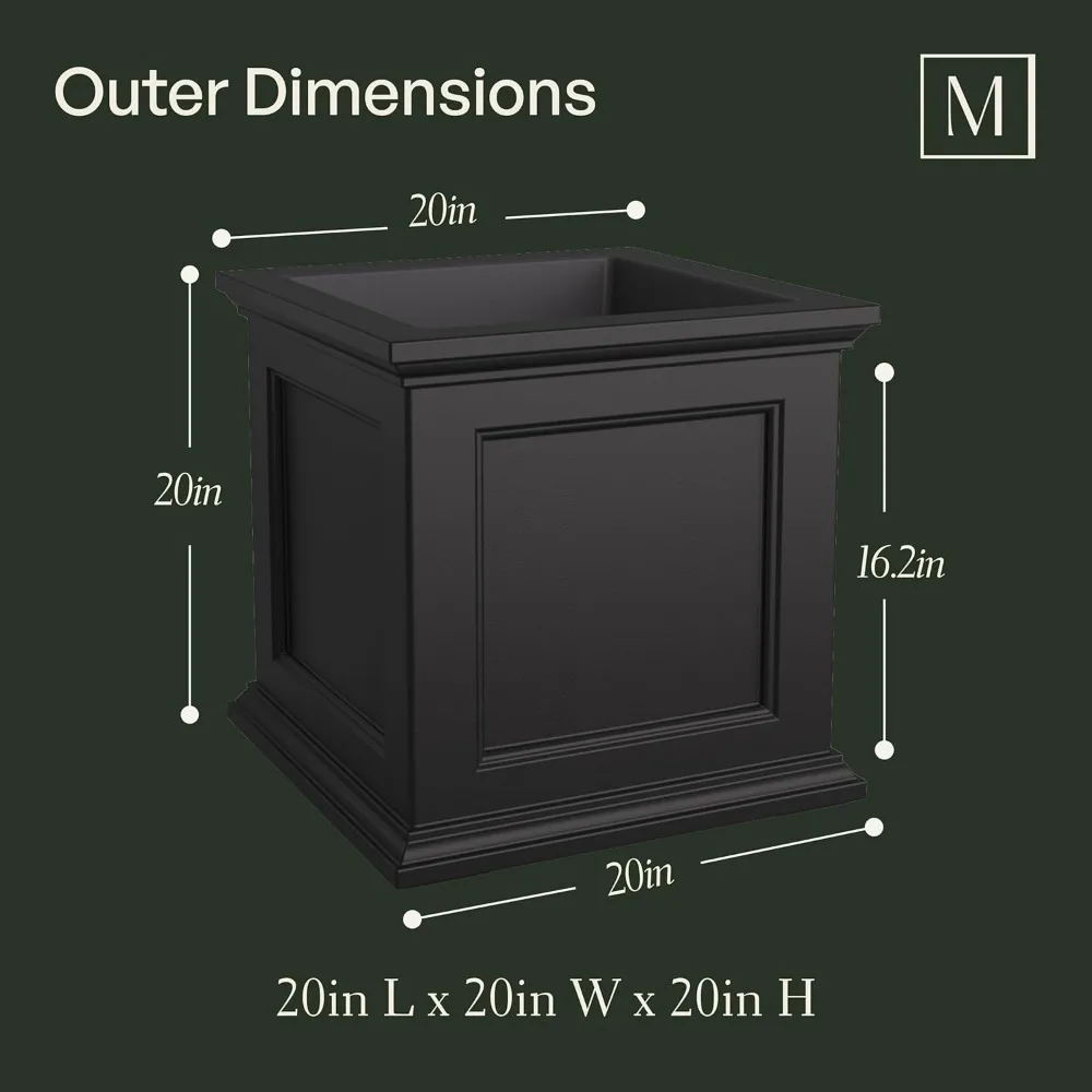 زارع ذاتي السقي مربع مقاس 20 بوصة، مقاوم للطقس للزهور الخارجية على الفناء أو الشرفة #6