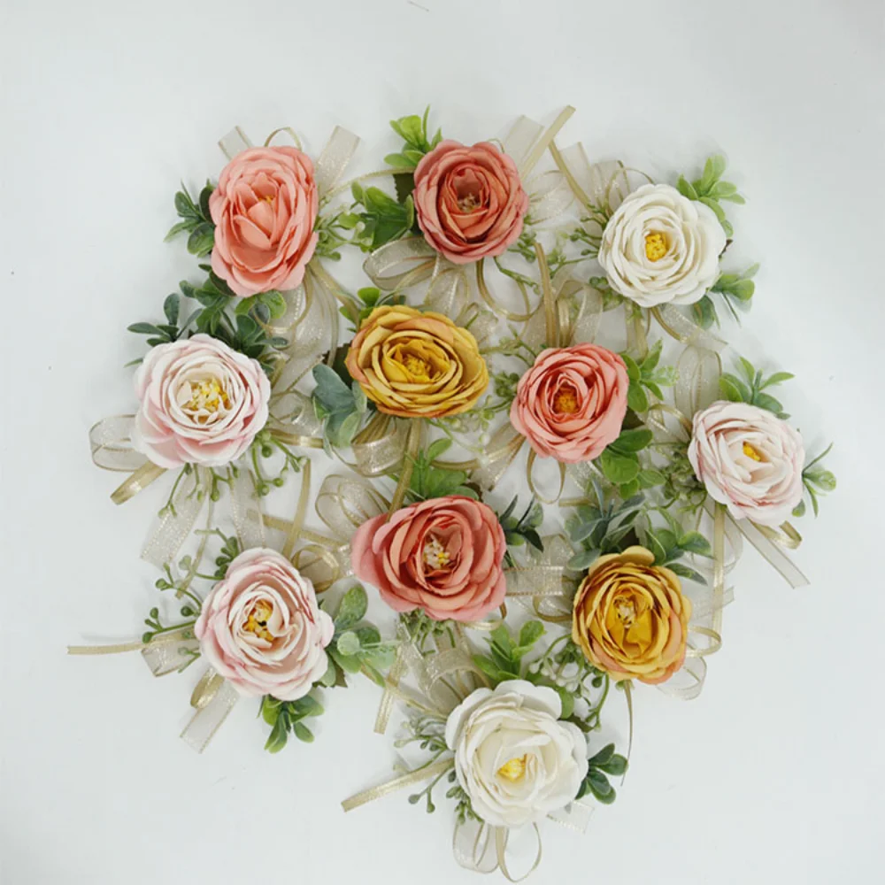 Dames Zijden Roos Boutonniere Voor Trouwspelden Kant Kleurrijke Bloemen Bruidsmeisje Huwelijk Accessoires Corsage En Boutonniere Set