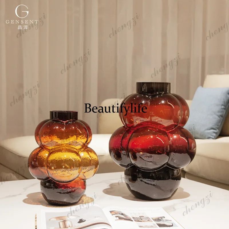Grape shape retro Bordeaux red handmade glass high-end decorative vase living room soft decoration