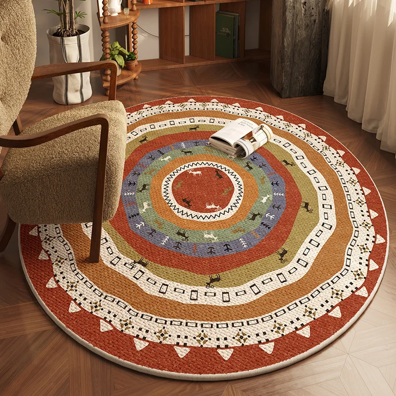 VIKAMA American Haute Sense Of Vintage Round Loop Pile Wohnzimmerteppich Schlafzimmer Stuhlkissen Nachttischteppich Heimdekoration