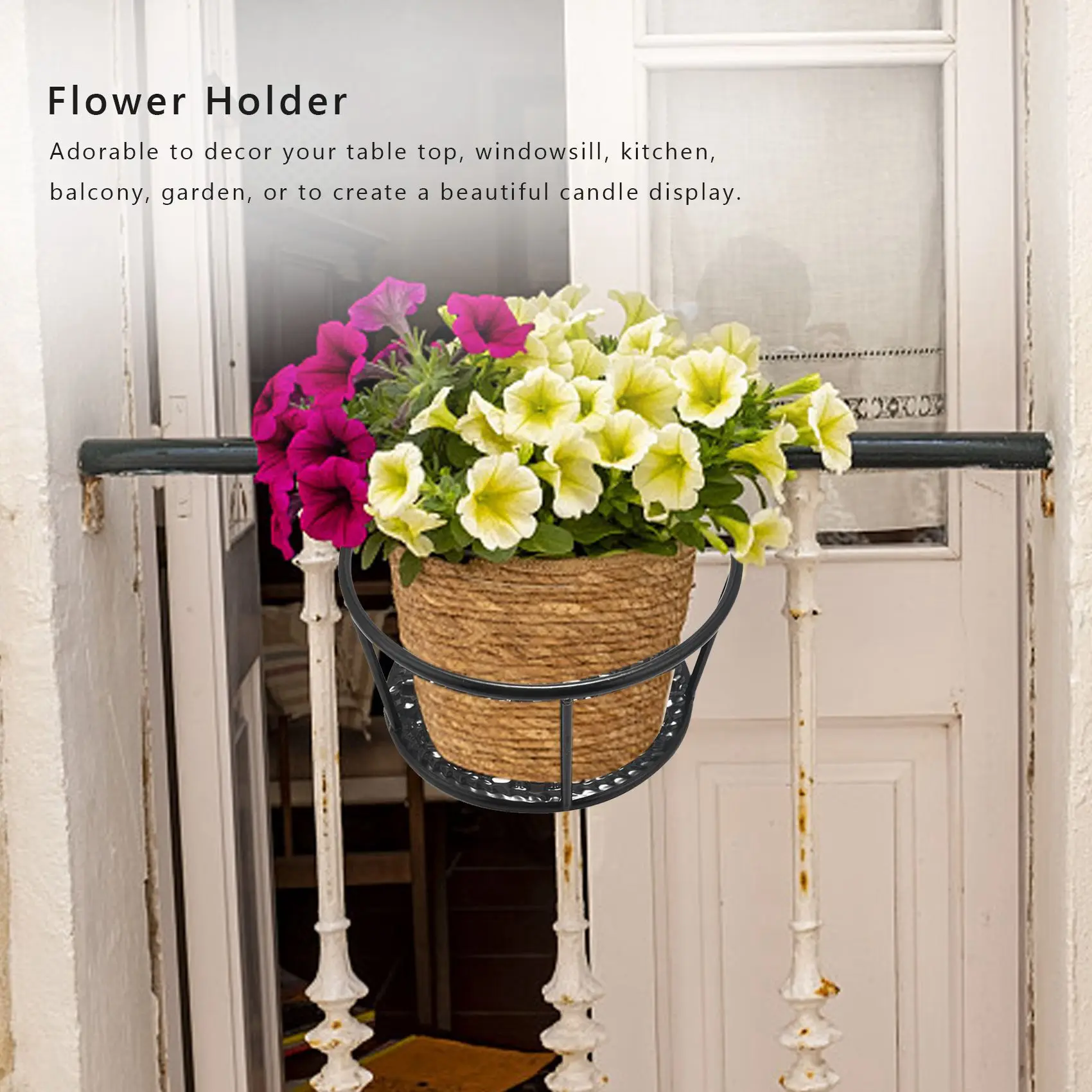 RR-2X Metal Flower Holder Shelf Stand Hanging Pots Basket Plant Garden Wall Storage