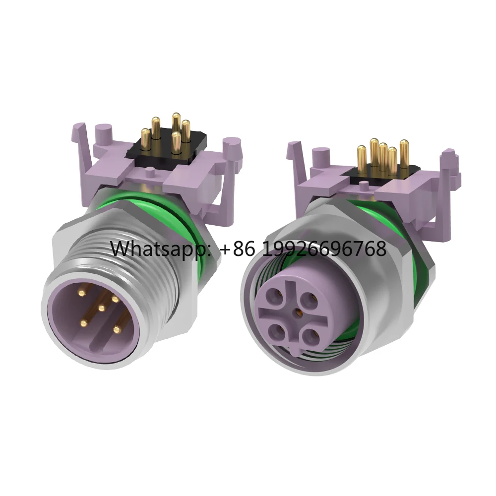 M12 DIN Industrial ProfiBus DeviceNet Automotive Custom IP67 Waterproof B-Code Brass Nickel Plated PCB Angled Male Female 5Pin