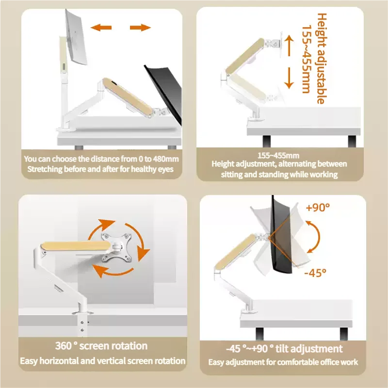 Universal White Single Monitor arm Up To 32 Inches And 19.8 Lbs Per Screen Computer Desk Mount Stand Adjustable Monitor Stand