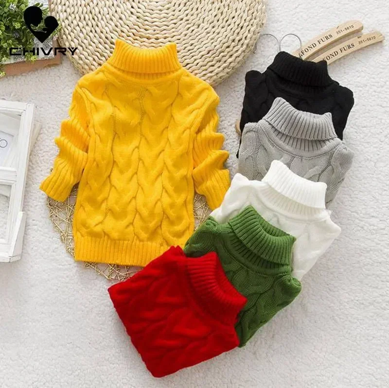 New 2022 Kids Children Solid Pullover Sweater Autumn Winter Boys Girls Turtleneck Knitted Sweaters Tops Clothing for 2-8T