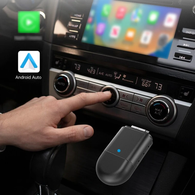 محول مشغل سيارة لاسلكي ثنائي الواجهة ، يدعم مشغل سيارة سلكي أصلي إلى محول أندرويد تلقائي 2 في 1 ، USB ونوع-C