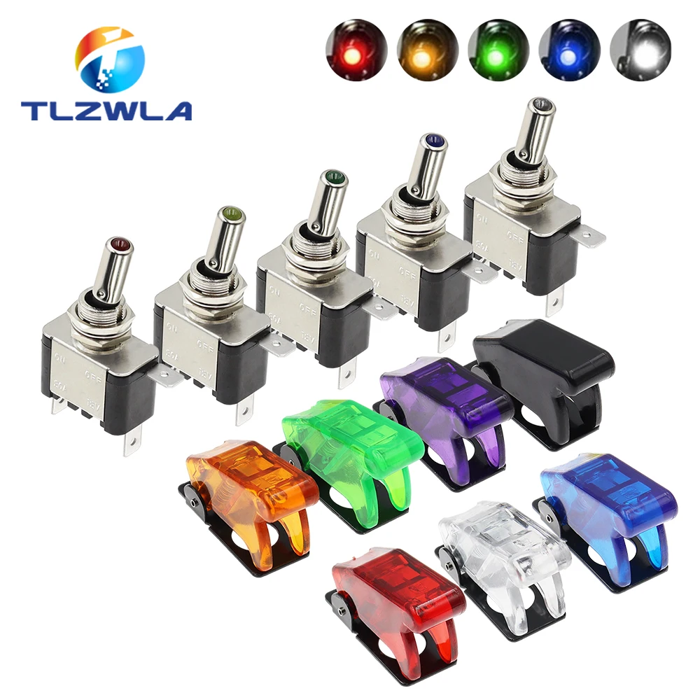 Auto Car Boat Truck Illuminated Led Toggle Switch With Safety Aircraft Flip Up Cover Guard 12V20A transparent