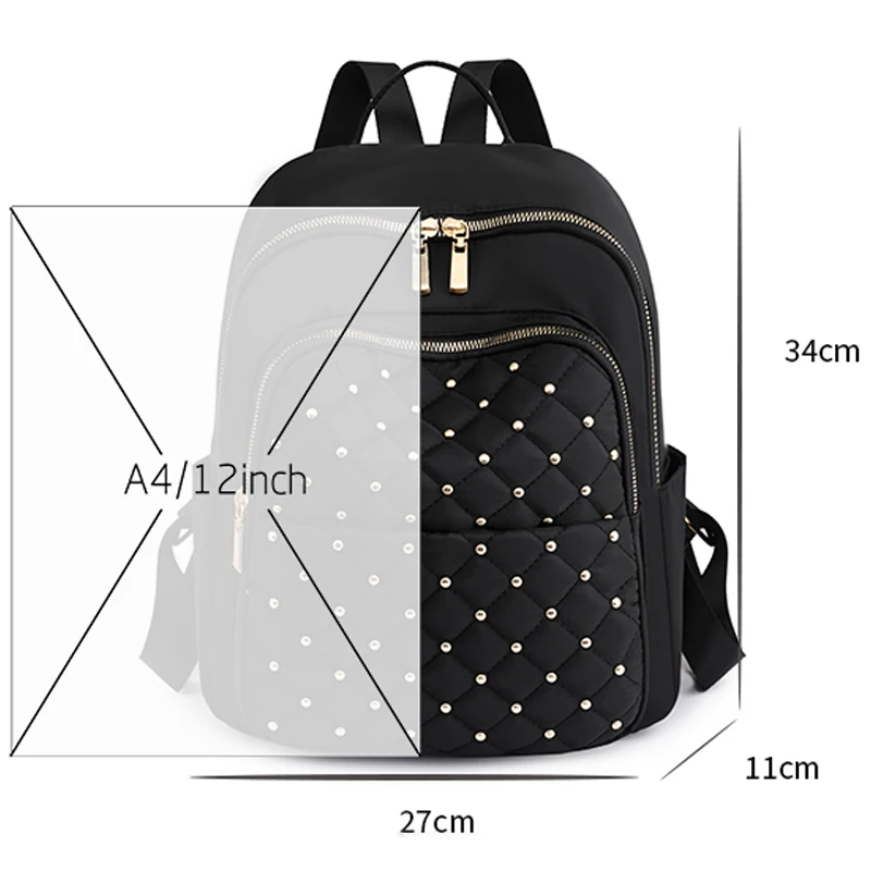 Lingge Rivet Nylon Fabric Design Large Capacity Three Layer Women\'s Backpack Senior Designer Brand Fashion 2023 Youth School Bag