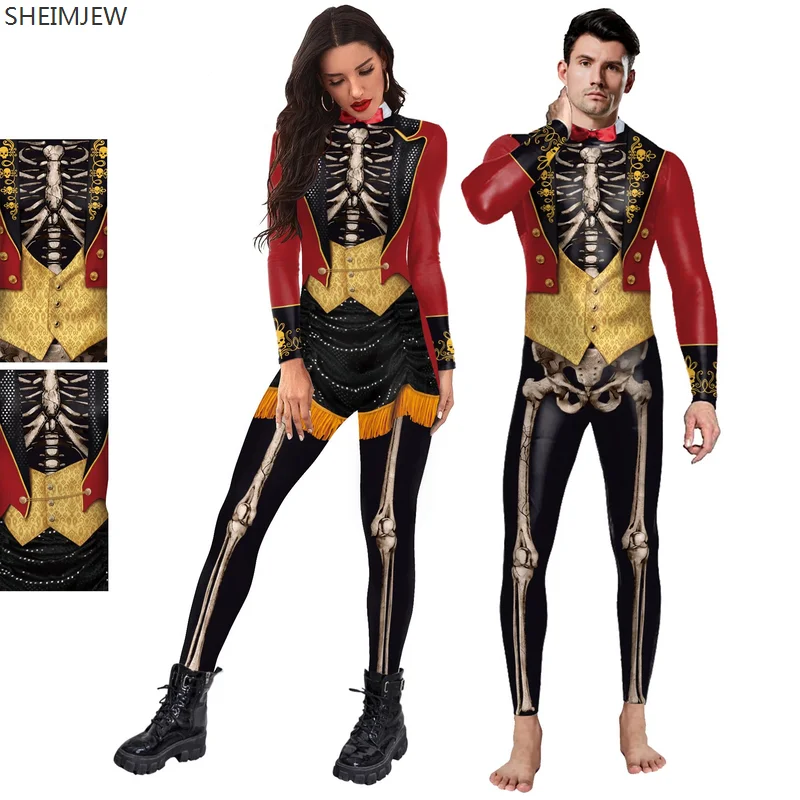 Kombinezony z nadrukiem 3D Zentai elastyczne body impreza z okazji Halloween Unisex szkielet przebranie na karnawał seksowne kombinezony z długim rękawem