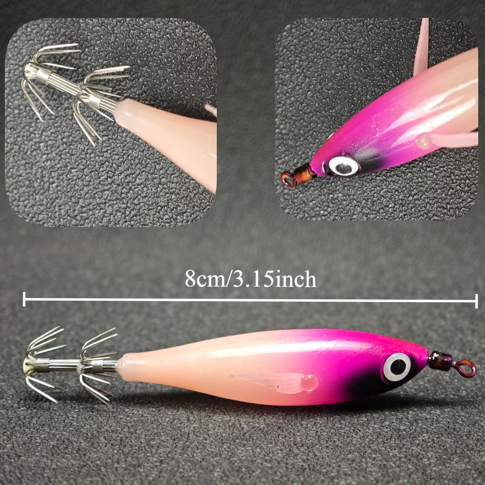 10 Stück/Set 8cm Leuchtender Horizontaler Tintenfisch-Jig Köder Tintenfisch-Jig Angelköder Salzwasser-Garnelen-Tintenfisch-Angelzubehör Garnelen-Köder – Detail 2