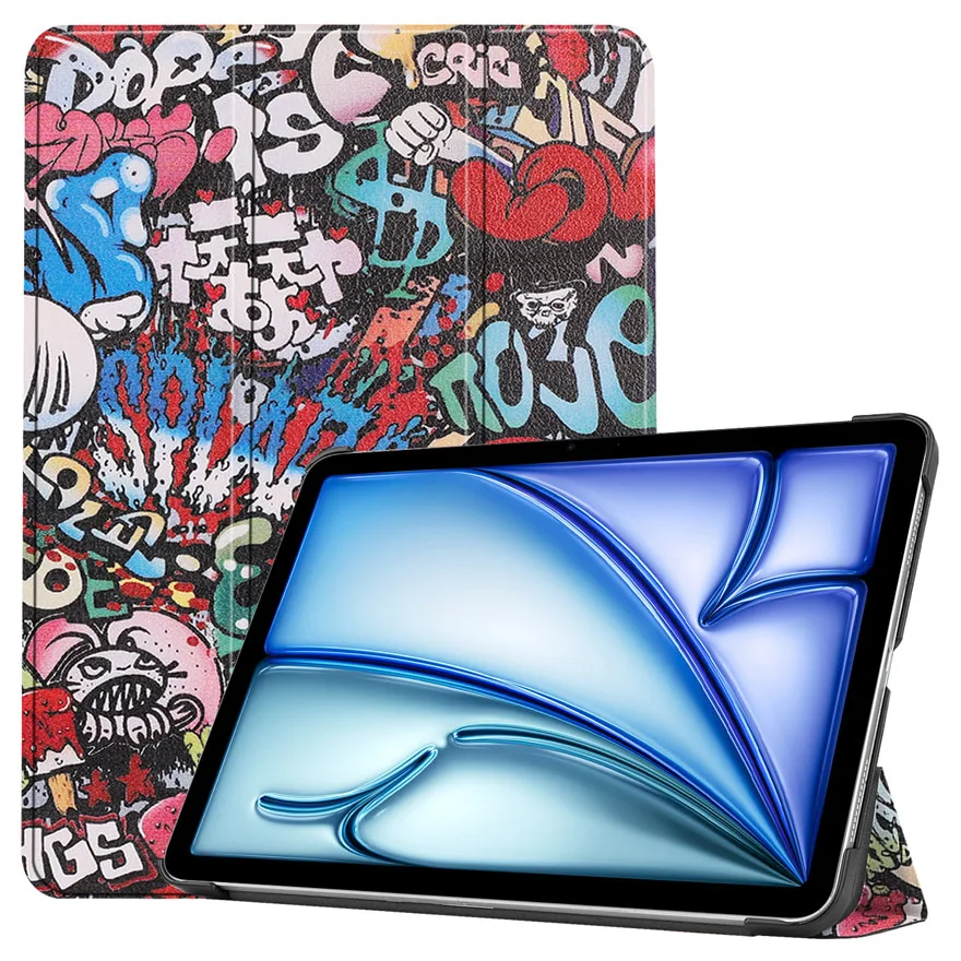 

For iPad Air 11 2025 Case 11" PU Leather Paintings Cover Auto-sleep/Wake Up Function Standing Angle Drop-proof Protective Shell
