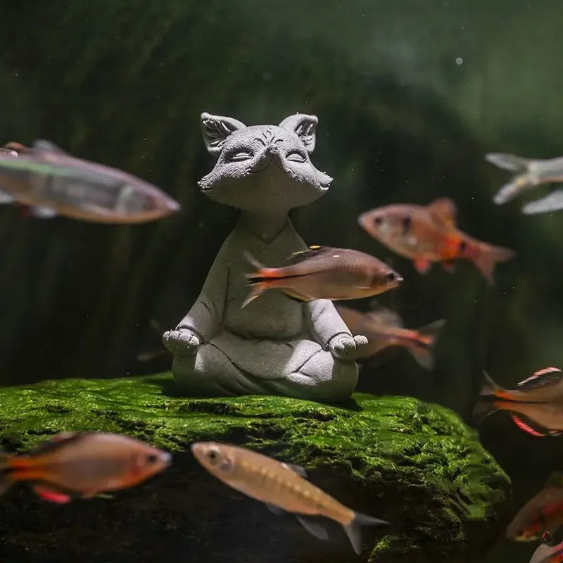 Zen Fish Tank Landscaping Fox Zanurzone ozdoby Zielony piaskowiec Stolik kawowy Dekoracje na biurko Imitacja kamienia Uchwyt na szczotkę