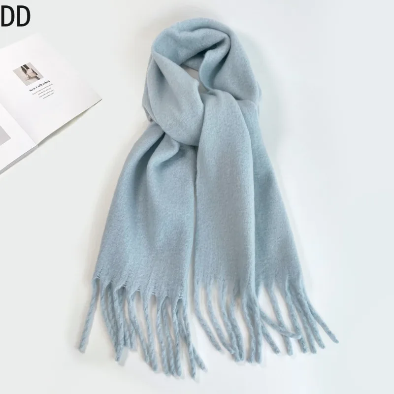 Chic Women Scarf Autumn Winter Mohair Versatile Luxury Green European Shawl Female Soft Warm Thermal Muffler Ladies Y2K Style