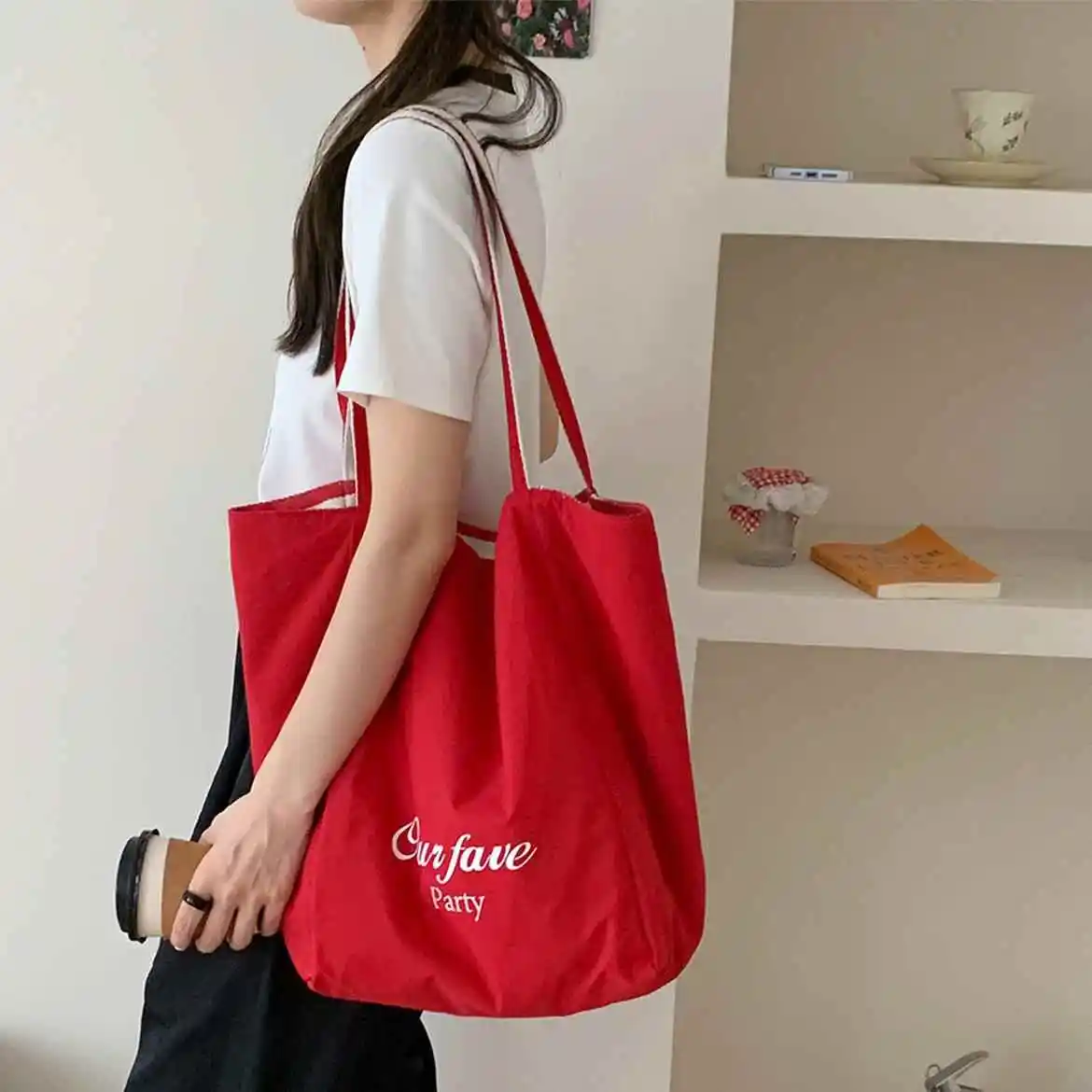 

Cotton Canvas Bag Tote Bag Commuter Simple Fashion Lazy Style Office Lady Satchel Handbag Women's Daily Use Bag