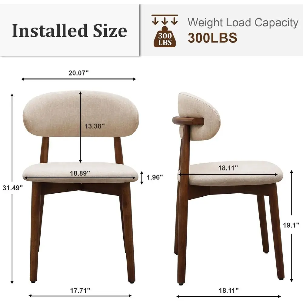 2-Piece Modern Fabric Upholstered Dining Chairs, Wooden with Curved Back, Light Camel Color (Only Chairs)
