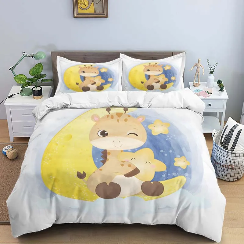 

Moon Little Animal Sleep Print Digital Print Polyester Bedding Sets,Girl's Cover, Bed Linen Set For Teens, cover&2pcs Pillowcase