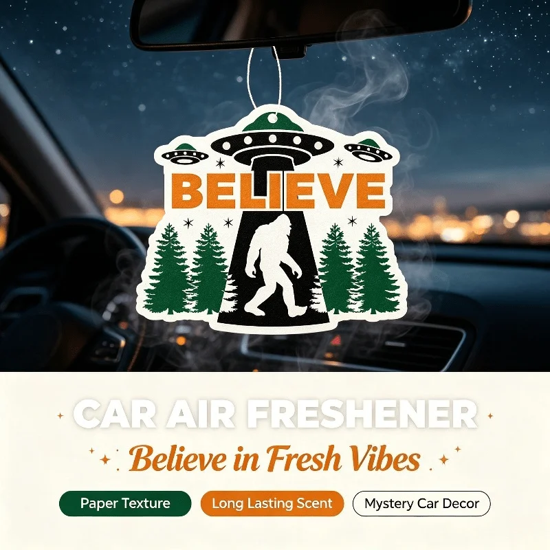 Car Air Freshener Bigfoot UFO Believe Theme Hanging Scent Card for Car Interior Rearview Mirror Ornament Gift