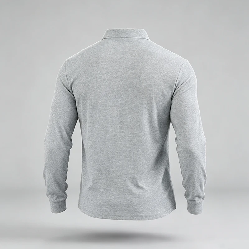 Herren-Poloshirt mit klassischem Kragen, langen Ärmeln und Knopfleiste, ideal für Urlaub, kurze Ausflüge und verschiedene Freizeitaktivitäten. – Detail 5