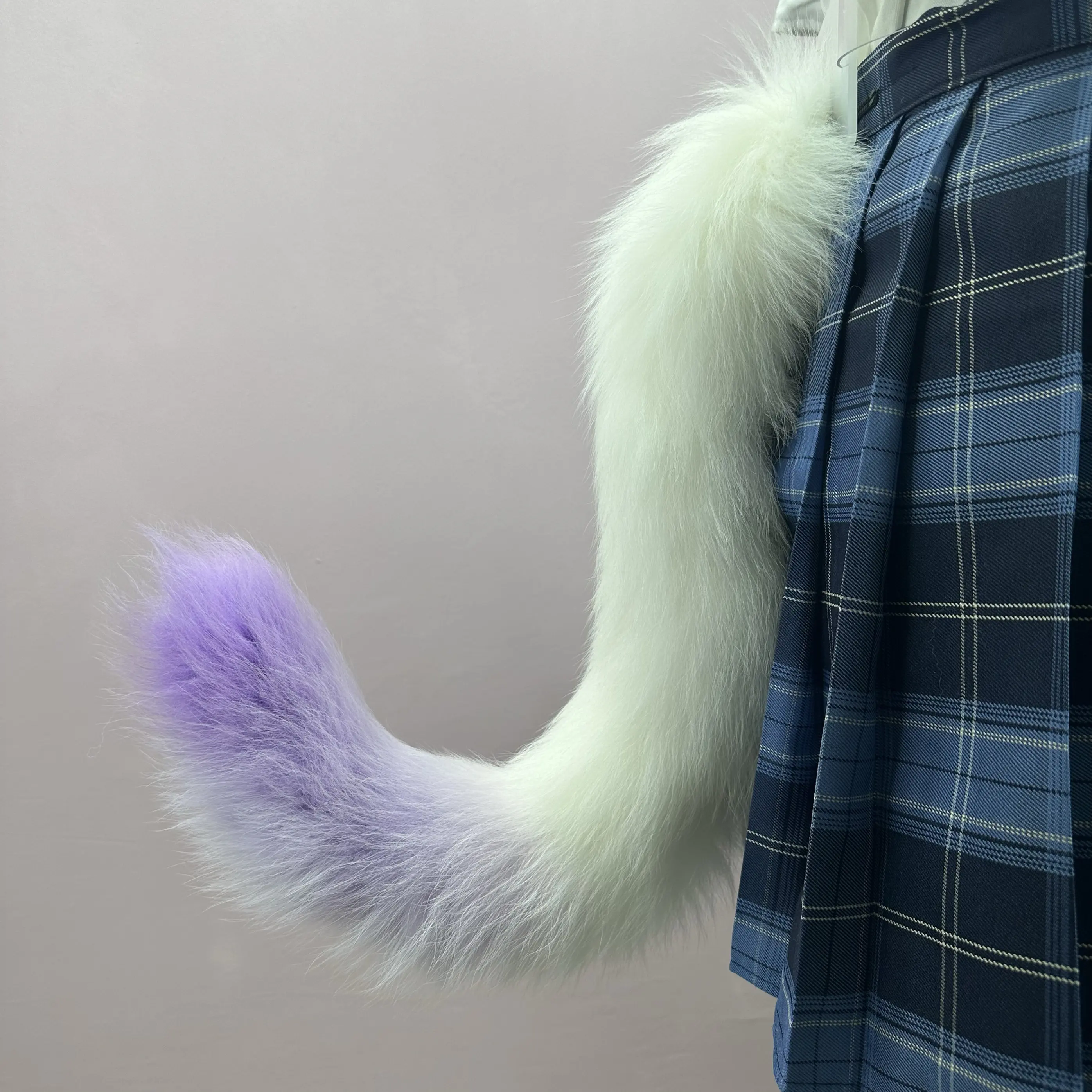 Fursuit Cat Tail with Adjustable Belt Furry Tail Anime Convention Cosplay Prop Halloween Costume Accessories Gradient Color