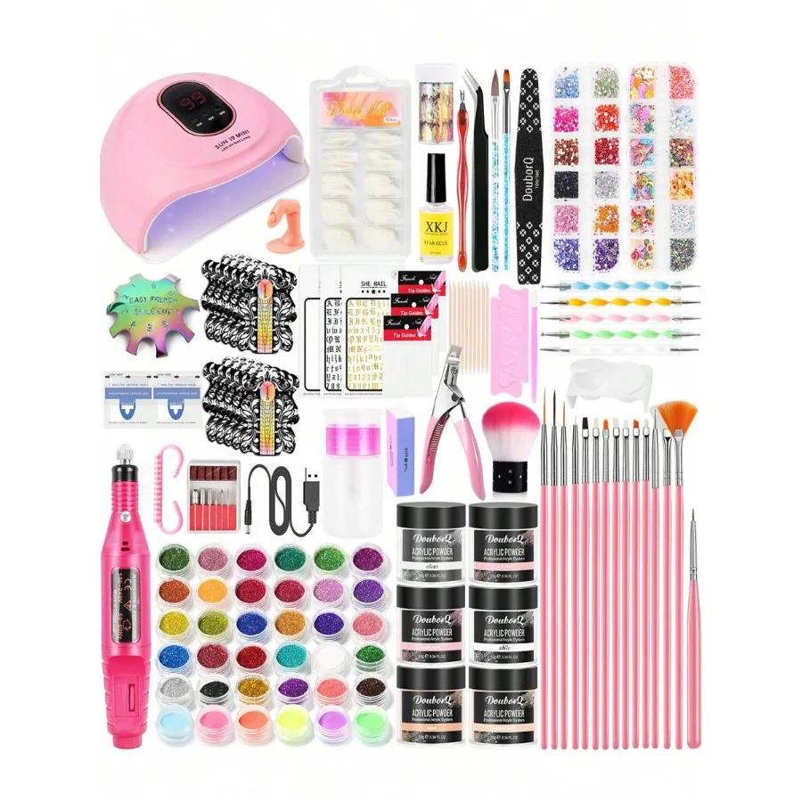 

Acrylic Nail Kit - 6 Colors With 60ml Monomer Liquid Nail Drill And UV Lamp - Nail Kit Acrylic Set Nail Design Nail Studio - Na