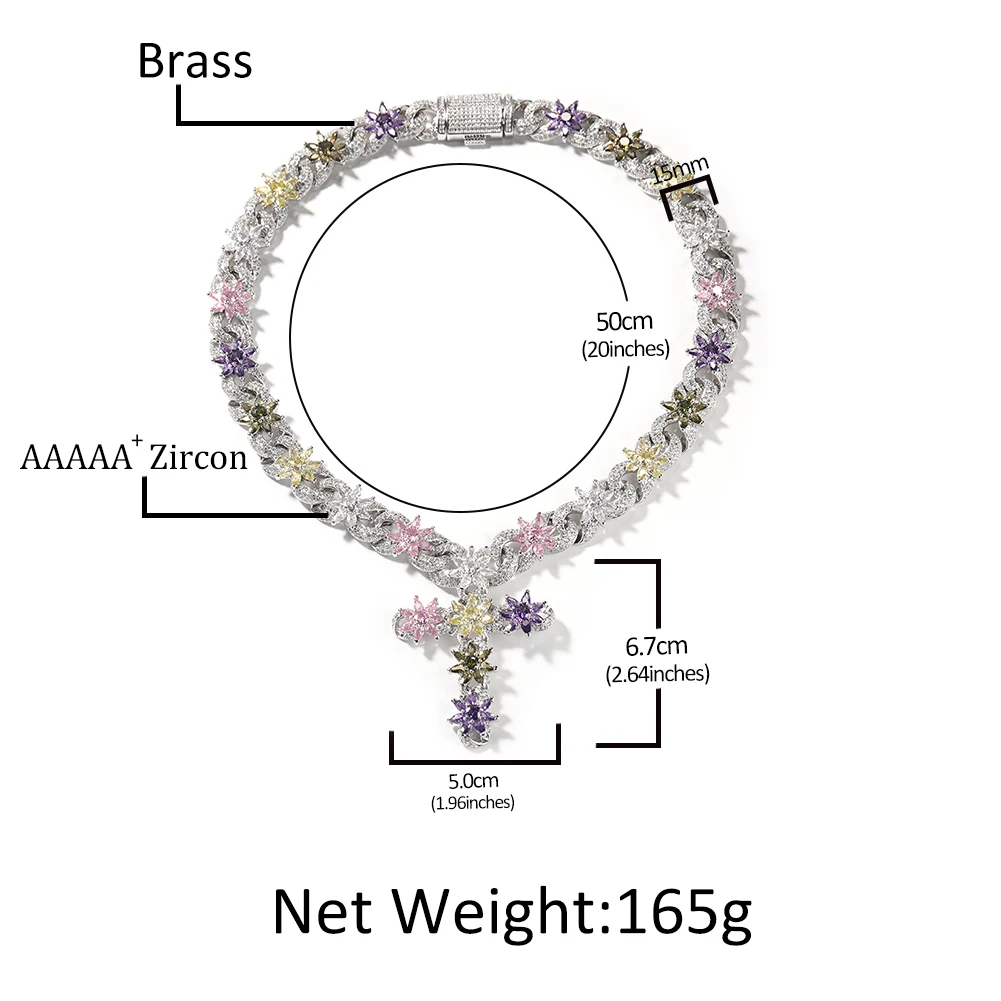 THE BLING KING Full Multi Color CZ Flower Infinity Chain Necklace For Women Cross Pendant Micro Paved Cubic Zircon Link Jewelry