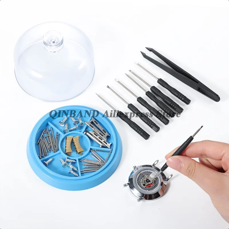 6 فتحات ساعة أجزاء حركة غطاء ورقة الغبار مع صينية الساعاتي حامل مقاوم للرطوبة صينية صندوق تخزين حامي أدوات إصلاح