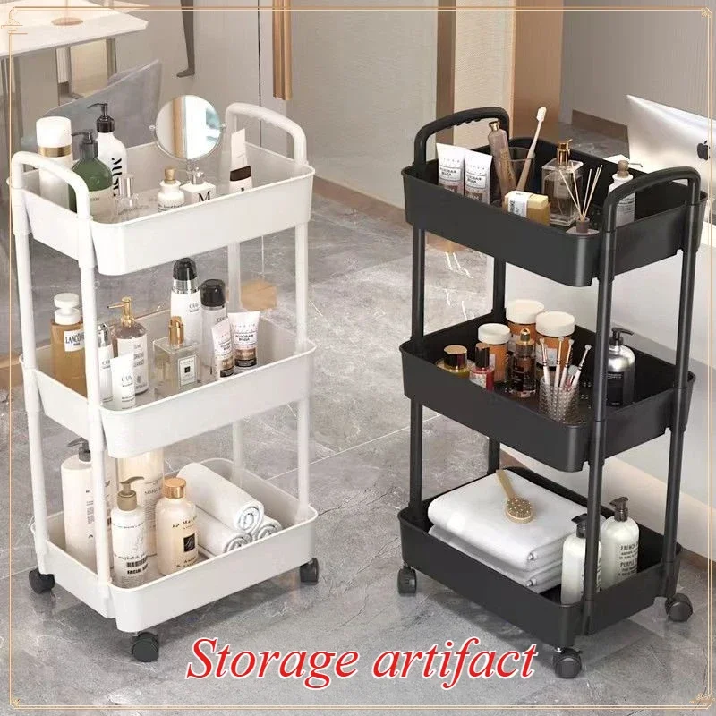 

4/5 Tier Mobile Storage Rack Trolley Organizer Double Armrests with Wheels for Kitchen Bedroom Bathroom Bedside Storage Shelves